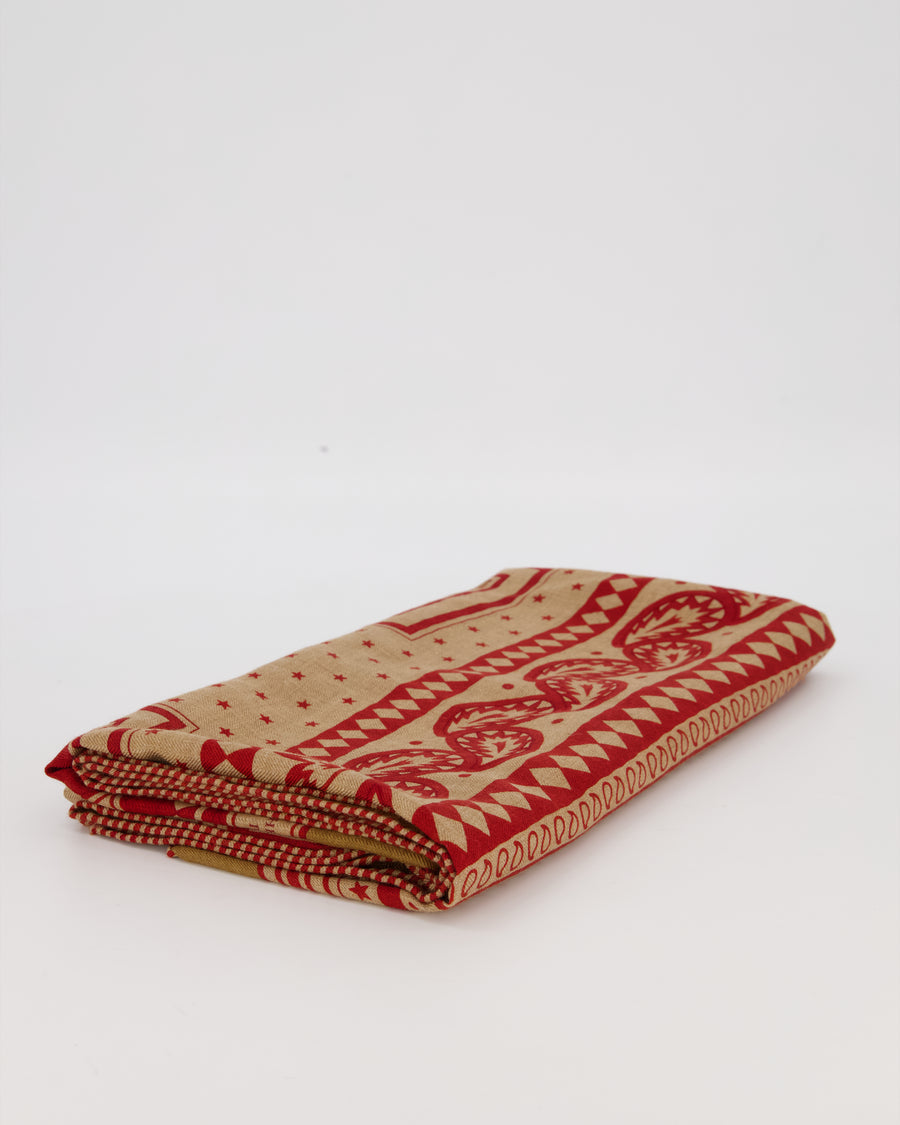 Hermès Noisette, Caramel, Rouge H "Les Roues de Phaeton" Bandana Cashmere and Silk Shawl 2024 Size 140cm x 140cm