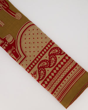 Hermès Noisette, Caramel, Rouge H "Les Roues de Phaeton" Bandana Cashmere and Silk Shawl 2024 Size 140cm x 140cm