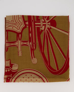 Hermès Noisette, Caramel, Rouge H "Les Roues de Phaeton" Bandana Cashmere and Silk Shawl 2024 Size 140cm x 140cm