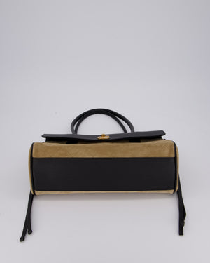 Chanel 26A Shopping Bag in Beige Suede and Black Grained Calfskin with Gold Hardware