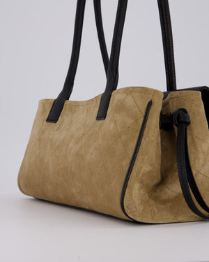Chanel 26A Shopping Bag in Beige Suede and Black Grained Calfskin with Gold Hardware