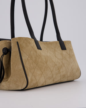 Chanel 26A Shopping Bag in Beige Suede and Black Grained Calfskin with Gold Hardware