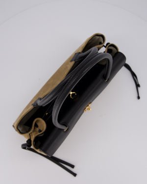 Chanel 26A Shopping Bag in Beige Suede and Black Grained Calfskin with Gold Hardware