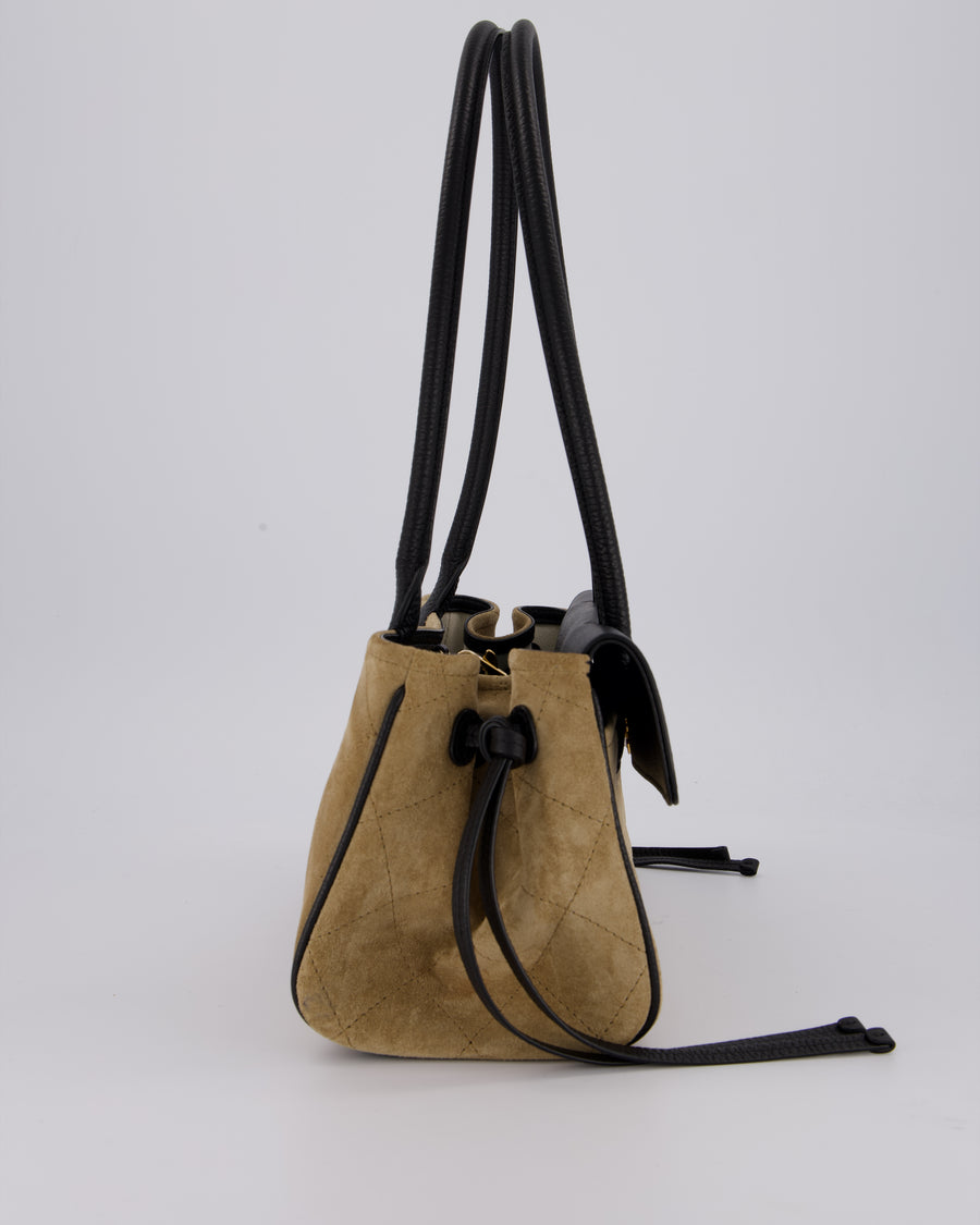 Chanel 26A Shopping Bag in Beige Suede and Black Grained Calfskin with Gold Hardware