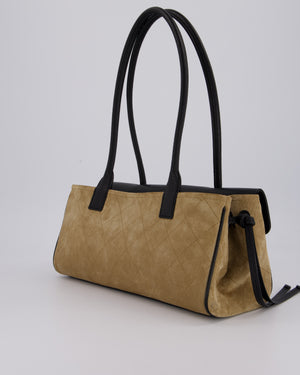 Chanel 26A Shopping Bag in Beige Suede and Black Grained Calfskin with Gold Hardware