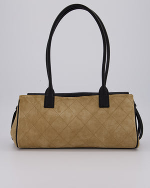 Chanel 26A Shopping Bag in Beige Suede and Black Grained Calfskin with Gold Hardware