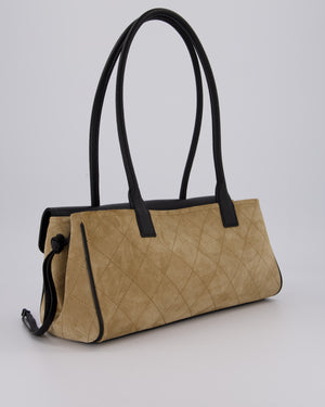 Chanel 26A Shopping Bag in Beige Suede and Black Grained Calfskin with Gold Hardware