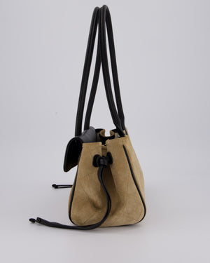 Chanel 26A Shopping Bag in Beige Suede and Black Grained Calfskin with Gold Hardware