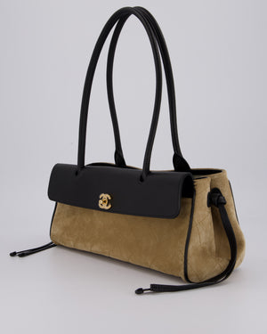 Chanel 26A Shopping Bag in Beige Suede and Black Grained Calfskin with Gold Hardware
