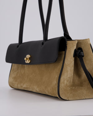 Chanel 26A Shopping Bag in Beige Suede and Black Grained Calfskin with Gold Hardware