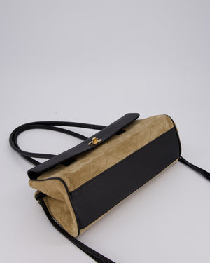 Chanel 26A Shopping Bag in Beige Suede and Black Grained Calfskin with Gold Hardware