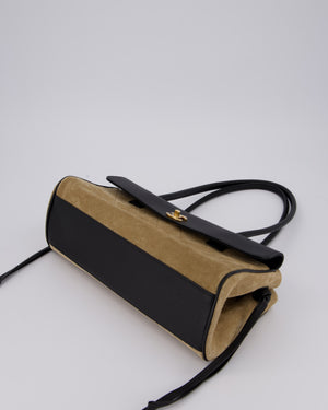 Chanel 26A Shopping Bag in Beige Suede and Black Grained Calfskin with Gold Hardware