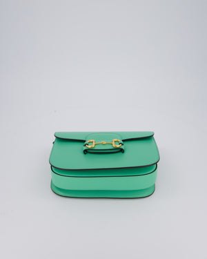Gucci Horsebit 1955 Shoulder Bag in Mint Green Calfskin Leather with Gold Hardware