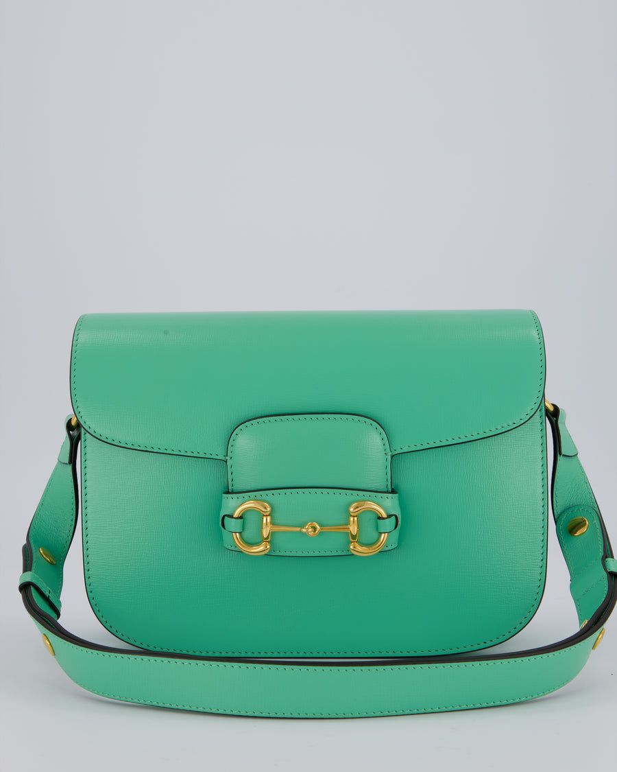 Gucci Horsebit 1955 Shoulder Bag in Mint Green Calfskin Leather with Gold Hardware