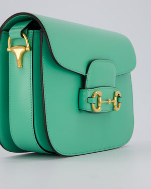 Gucci Horsebit 1955 Shoulder Bag in Mint Green Calfskin Leather with Gold Hardware