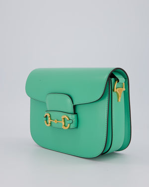 Gucci Horsebit 1955 Shoulder Bag in Mint Green Calfskin Leather with Gold Hardware