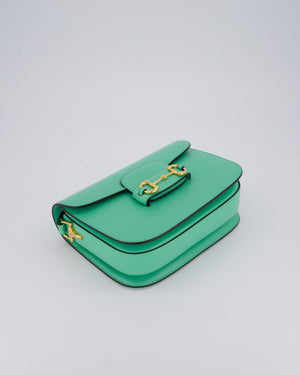 Gucci Horsebit 1955 Shoulder Bag in Mint Green Calfskin Leather with Gold Hardware