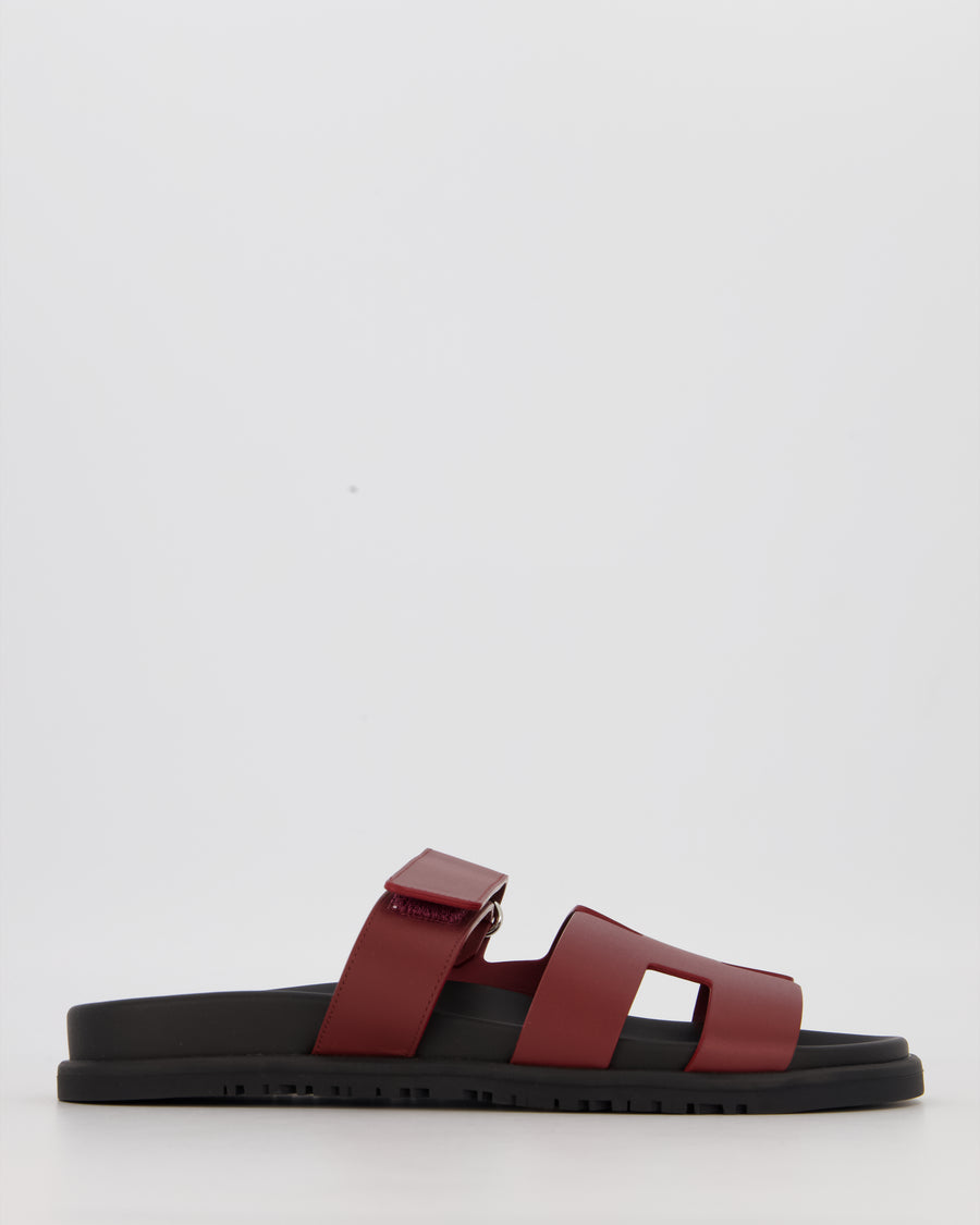 Hermes Chypre Sandals in Rouge Sellier Calfskin Size EU 39