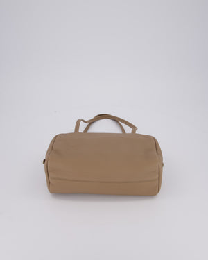 The Row Astra Bowling Shoulder Bag in Textured Dark Taupe Leather with Silver Hardware