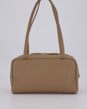 The Row Astra Bowling Shoulder Bag in Textured Dark Taupe Leather with Silver Hardware