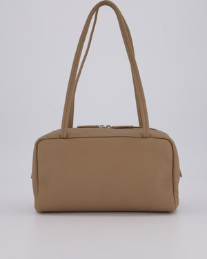 The Row Astra Bowling Shoulder Bag in Textured Dark Taupe Leather with Silver Hardware