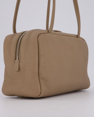 The Row Astra Bowling Shoulder Bag in Textured Dark Taupe Leather with Silver Hardware