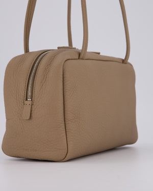The Row Astra Bowling Shoulder Bag in Textured Dark Taupe Leather with Silver Hardware