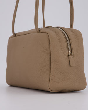 The Row Astra Bowling Shoulder Bag in Textured Dark Taupe Leather with Silver Hardware
