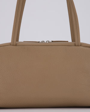 The Row Astra Bowling Shoulder Bag in Textured Dark Taupe Leather with Silver Hardware