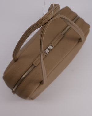 The Row Astra Bowling Shoulder Bag in Textured Dark Taupe Leather with Silver Hardware