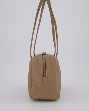 The Row Astra Bowling Shoulder Bag in Textured Dark Taupe Leather with Silver Hardware