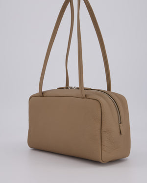 The Row Astra Bowling Shoulder Bag in Textured Dark Taupe Leather with Silver Hardware