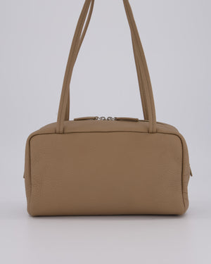 The Row Astra Bowling Shoulder Bag in Textured Dark Taupe Leather with Silver Hardware