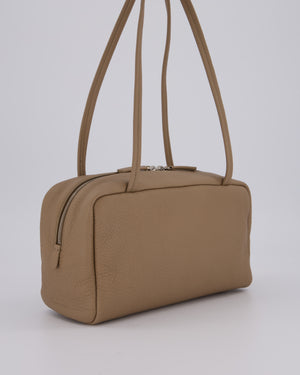 The Row Astra Bowling Shoulder Bag in Textured Dark Taupe Leather with Silver Hardware