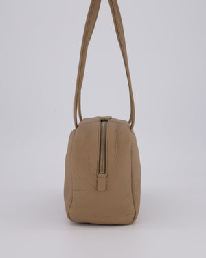 The Row Astra Bowling Shoulder Bag in Textured Dark Taupe Leather with Silver Hardware