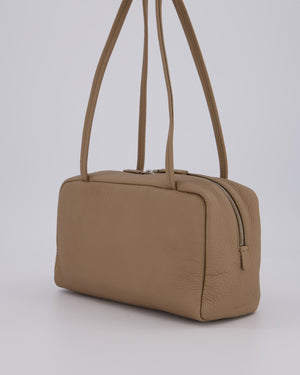 The Row Astra Bowling Shoulder Bag in Textured Dark Taupe Leather with Silver Hardware
