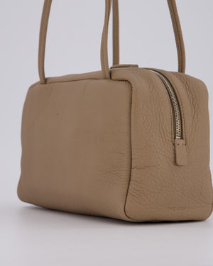 The Row Astra Bowling Shoulder Bag in Textured Dark Taupe Leather with Silver Hardware