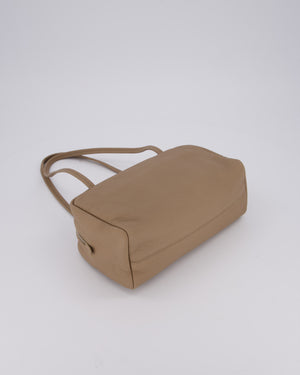 The Row Astra Bowling Shoulder Bag in Textured Dark Taupe Leather with Silver Hardware