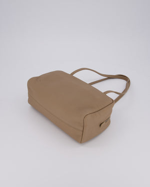 The Row Astra Bowling Shoulder Bag in Textured Dark Taupe Leather with Silver Hardware
