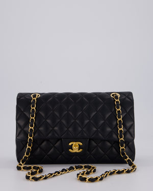 Chanel Black Classic Medium Double Flap Bag in Lambskin Leather with Gold Hardware