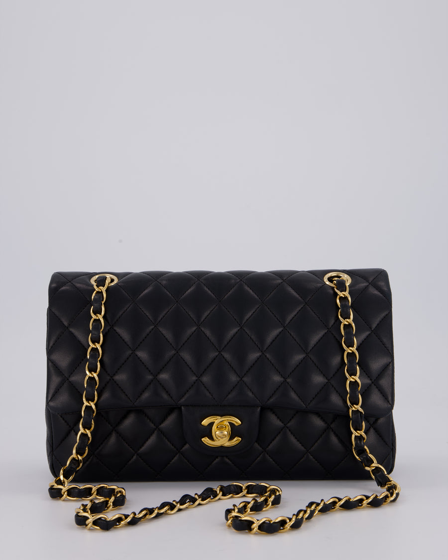 Chanel Black Classic Medium Double Flap Bag in Lambskin Leather with Gold Hardware