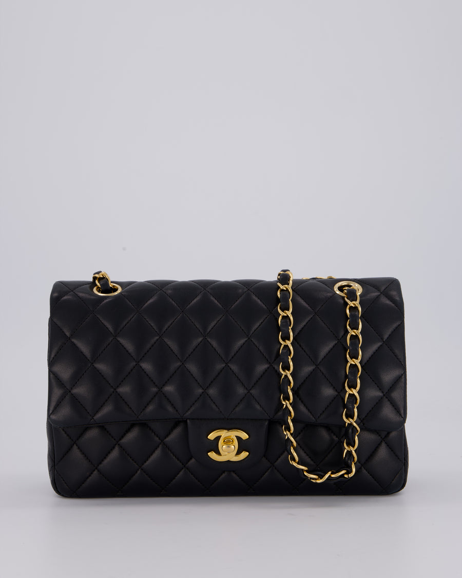 Chanel Black Classic Medium Double Flap Bag in Lambskin Leather with Gold Hardware
