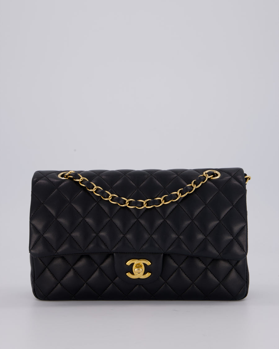 Chanel Black Classic Medium Double Flap Bag in Lambskin Leather with Gold Hardware