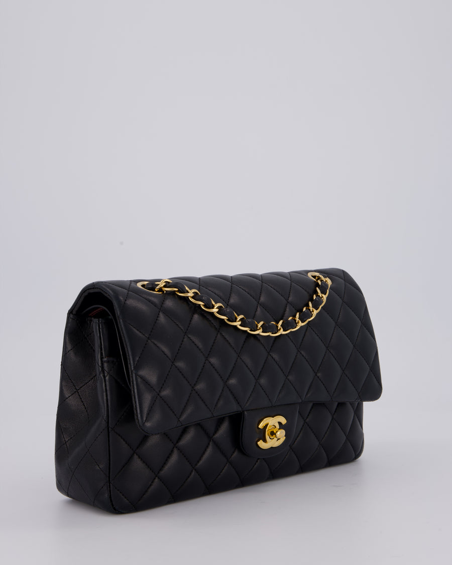 Chanel Black Classic Medium Double Flap Bag in Lambskin Leather with Gold Hardware
