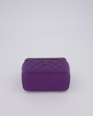 Chanel Purple Small Top Handle Vanity Case Bag  in Lambskin Leather With Enamel Purple and Silver Hardware