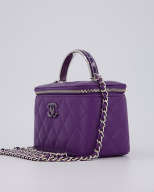 Chanel Purple Small Top Handle Vanity Case Bag  in Lambskin Leather With Enamel Purple and Silver Hardware