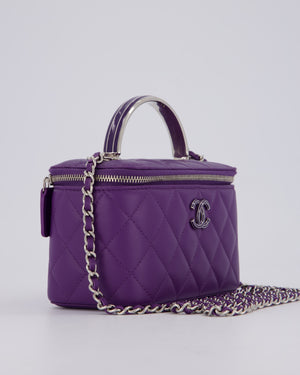 Chanel Purple Small Top Handle Vanity Case Bag  in Lambskin Leather With Enamel Purple and Silver Hardware