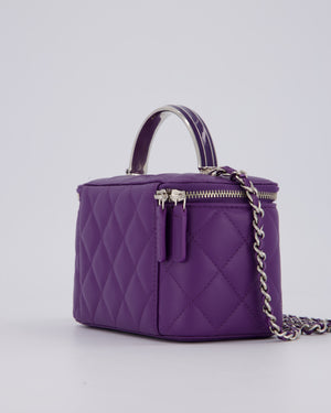 Chanel Purple Small Top Handle Vanity Case Bag  in Lambskin Leather With Enamel Purple and Silver Hardware