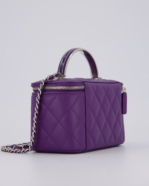 Chanel Purple Small Top Handle Vanity Case Bag  in Lambskin Leather With Enamel Purple and Silver Hardware