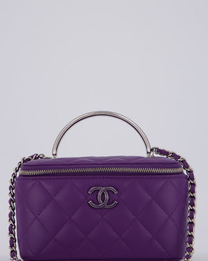 Chanel Purple Small Top Handle Vanity Case Bag  in Lambskin Leather With Enamel Purple and Silver Hardware